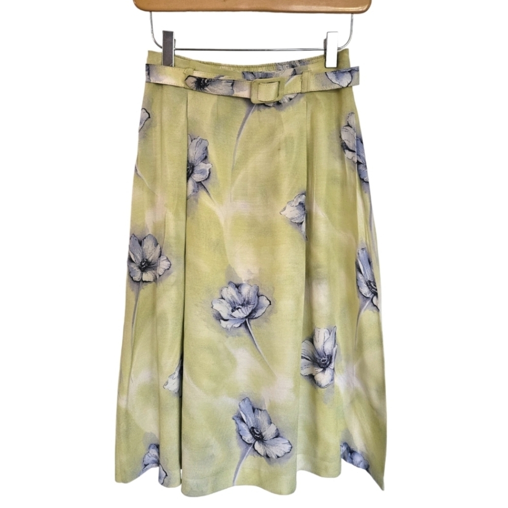 *As-is* Vintage Braemar green floral belted skirt